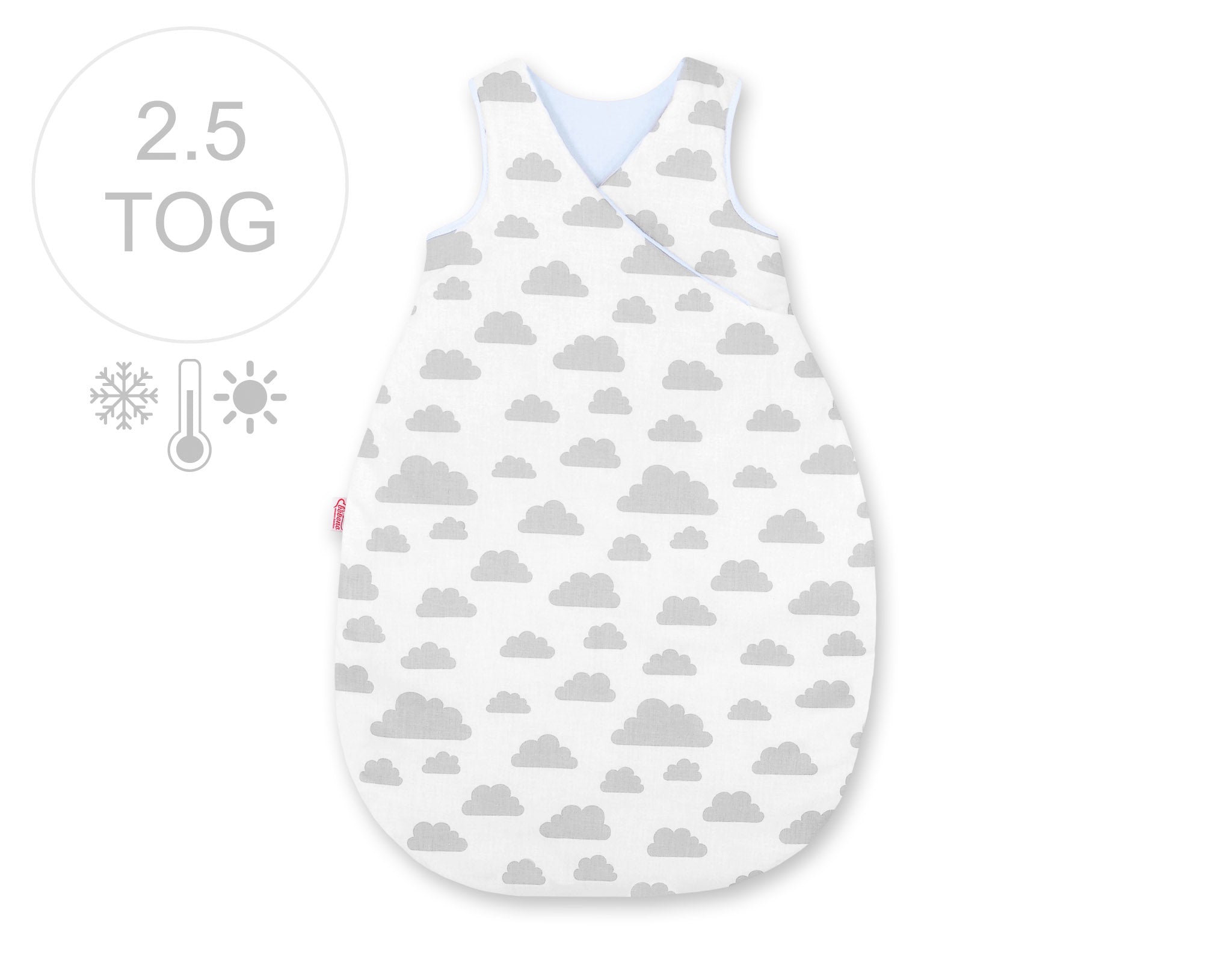 All-season slaapzak baby, wikkeldeken, optimale warmte – 75 cm – wolken grijs/blauw