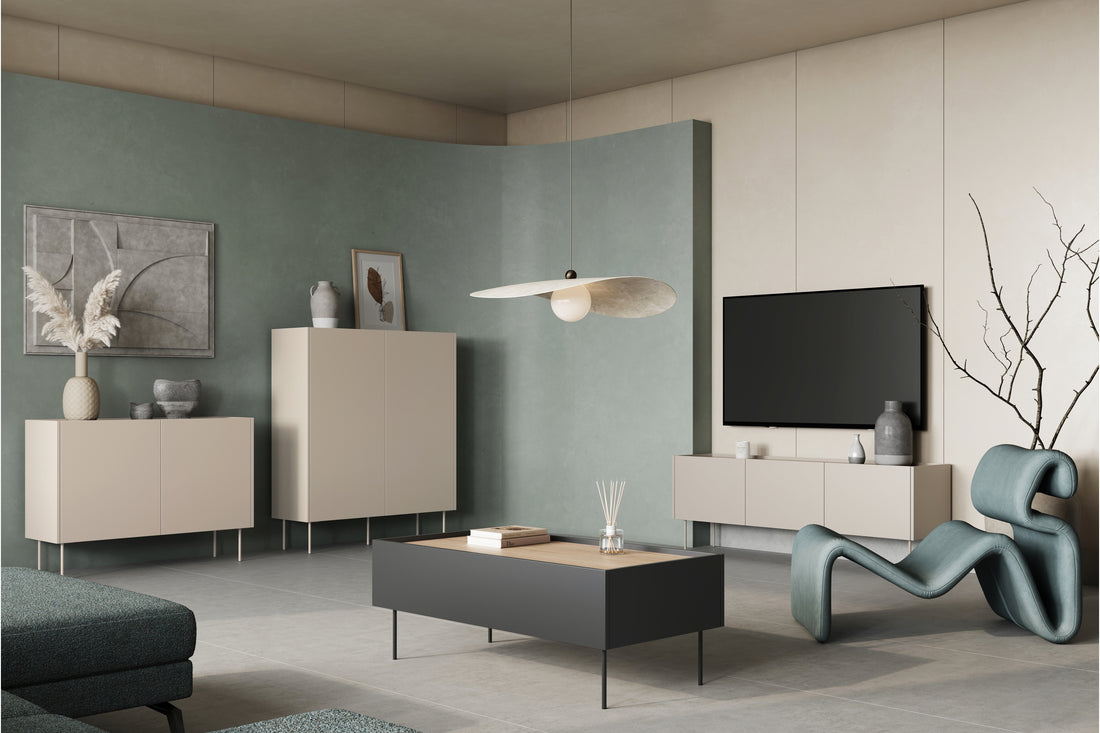 Desin salontafel 120 cm met lades en metalen poten | Kleur: Mat zwart / Nagano eiken