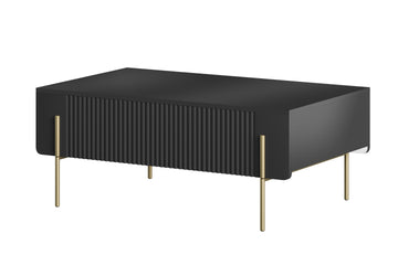 Malmi Salontafel 100 cm met lades – Luxe mat zwart & gouden poten | Kleur: Mat zwart/goud