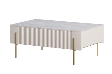 Malmi salontafel 100 cm met lades - Luxe MDF tafel | Kleur: Kasjmier/Crema Bianca/Goud