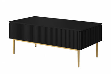 Nicole Salontafel 120 cm met 2 lades en metalen poten | Mat zwart / Gouden poten