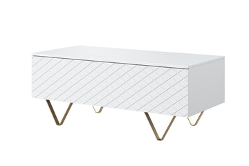 Scalia 120 2K Salontafel met Opberger - Mat Wit en Gouden Poten | 120x48x55 cm