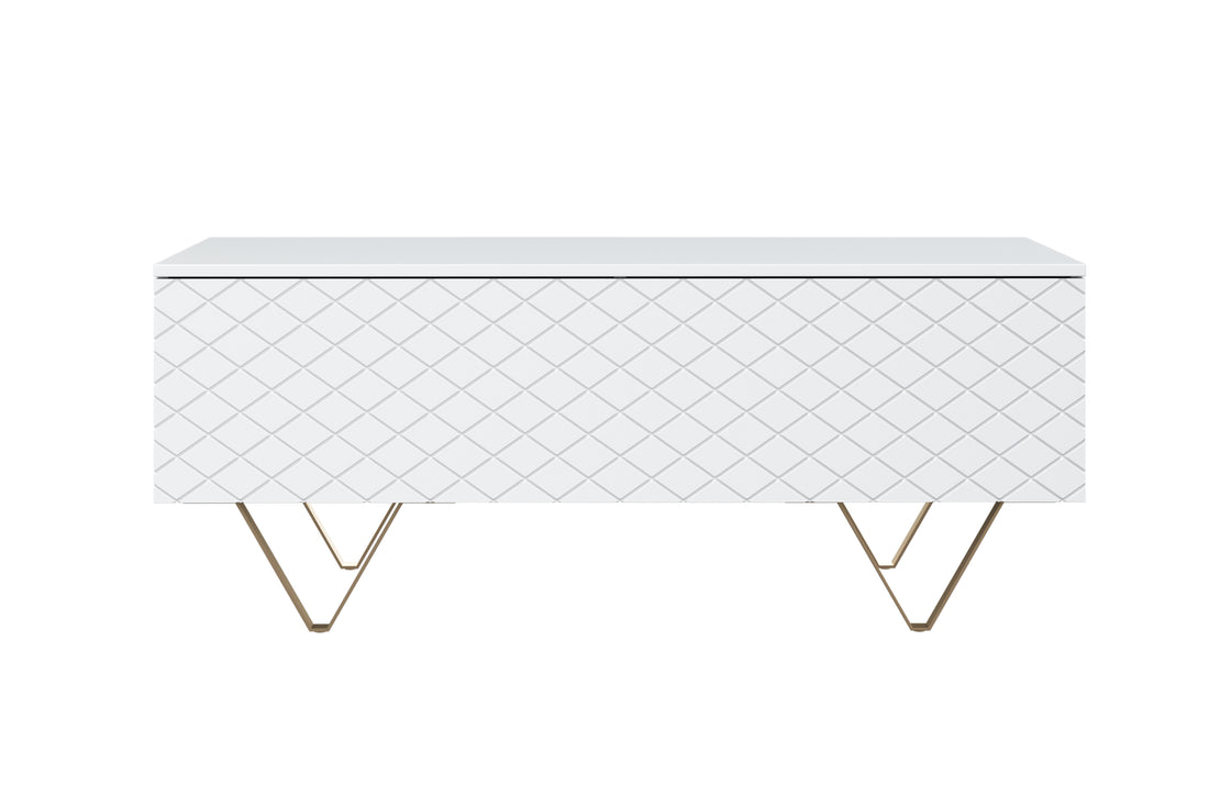 Scalia 120 2K Salontafel met Opberger - Mat Wit en Gouden Poten | 120x48x55 cm