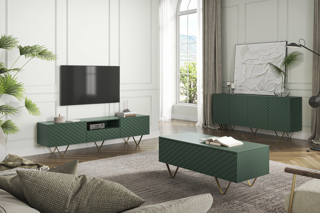 Scalia 120 Salontafel met Opberger - Labrador Mat & Gouden Poten | Kleur: Labrador mat Groen