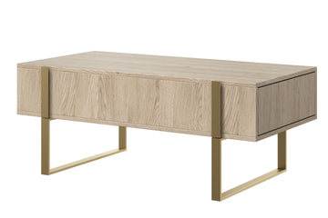 Verica Salontafel met 2 Laden - Biscuit Eiken & Gouden Metalen Poten | 120x40x60 cm