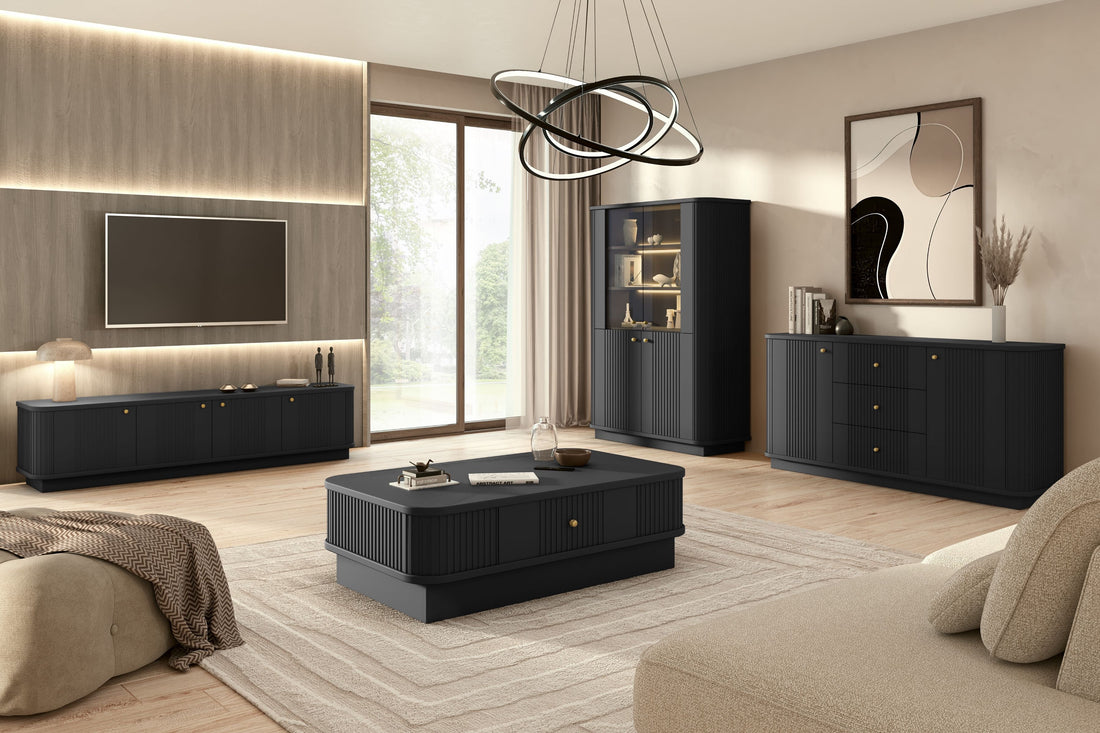 Vesper Salontafel met Lade en Gouden Handvat - Modern Design | Kleur: Zwart met goud | Maat: 103x60