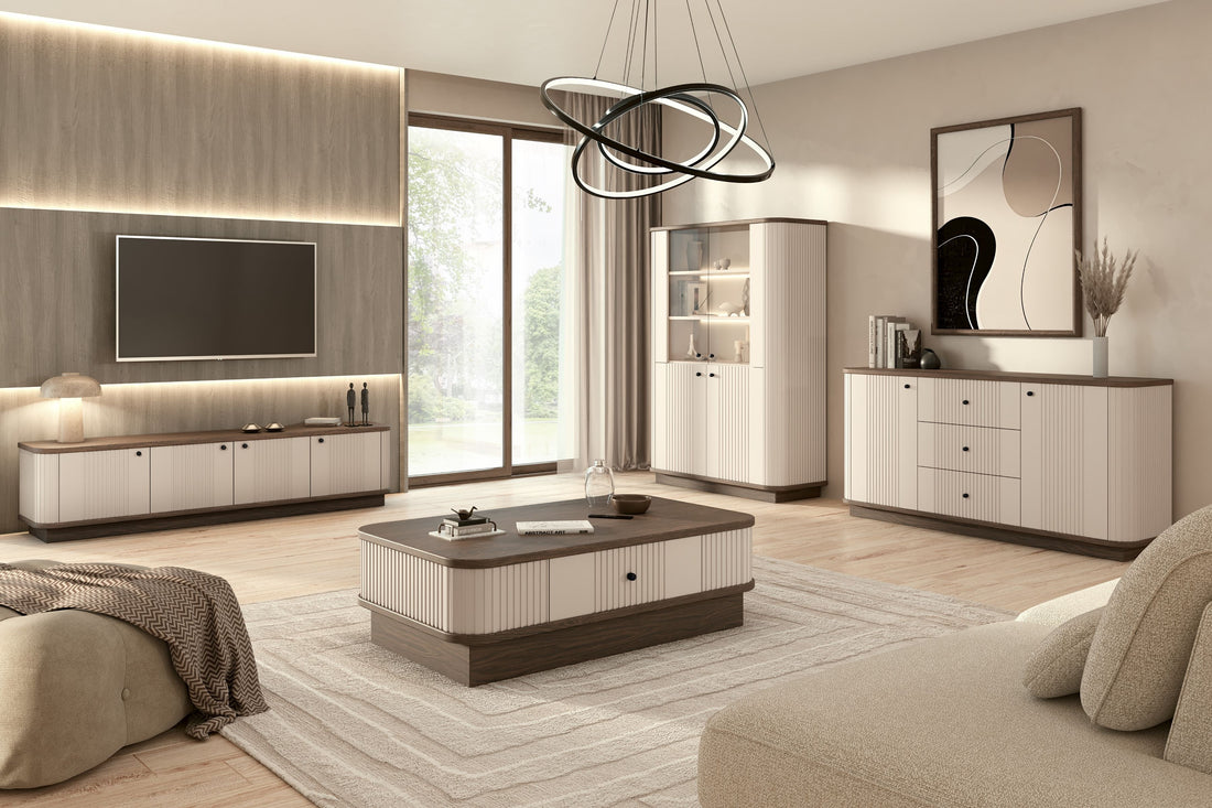 Vesper Salontafel met Lade - Modern Design, Soft-Close, 103x60 cm | Kasjmier/Walnoot/Zwart Handvat