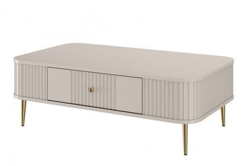 Vesper salontafel met lade - Luxe kasjmier & gouden poten | Kleur: Kasjmier | Afmeting: 103x35x60 cm