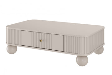 Vesper salontafel met lade - Elegant kasjmier, gouden handgrepen & massief houten poten