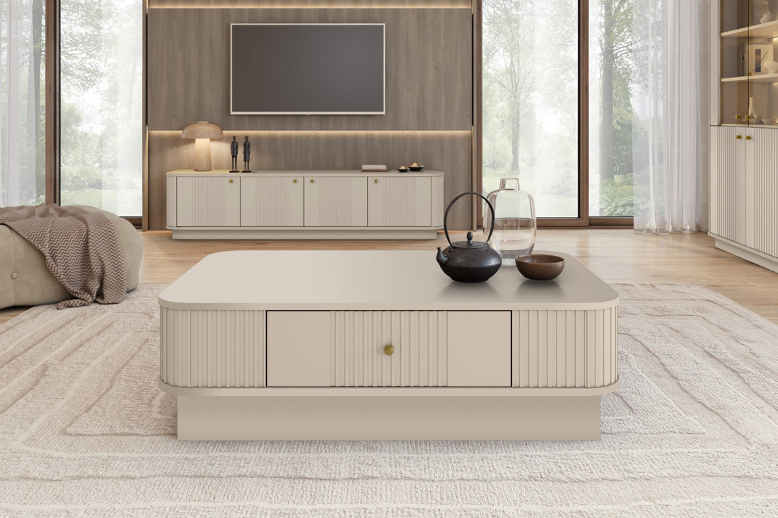 Vesper salontafel met lade 103x60 cm – Kasjmier met goud handvat | Kleur: Kasjmier