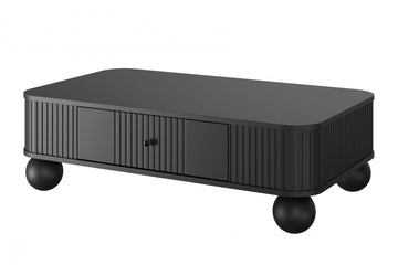 Vesper Salontafel met Lade 103x60 cm - Gegroefd MDF, Softclose, Bolpoten | Kleur: Zwart