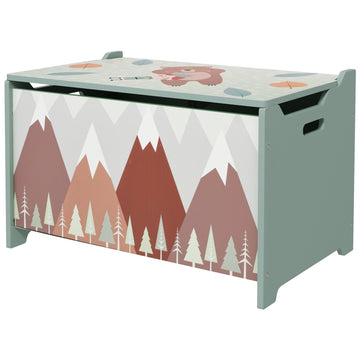 Speelgoedkist met deksel en veiligheidsscharnier | Kleur: Groen-wit | Afmetingen: 37x60x39 cm