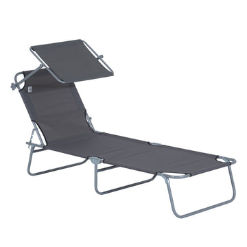 Verstelbare ligstoel met zonnescherm | Kleur: Grijs | Afmetingen: 58x187x36 cm