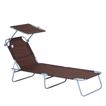 Verstelbare ligstoel met zonnescherm | Kleur: Bruin | Afmetingen: 58x187x36 cm