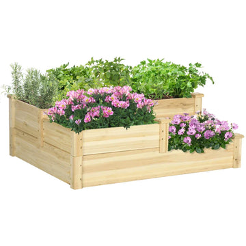 Houten verhoogde plantenbak met 3 niveaus | Kleur: Naturel | Afmetingen: 88x108x36 cm