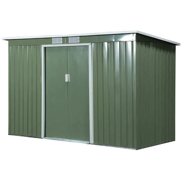 Metalen tuinschuur met dubbele schuifdeur | Kleur: Donkergrijs | Afmetingen: 130x280x172 cm