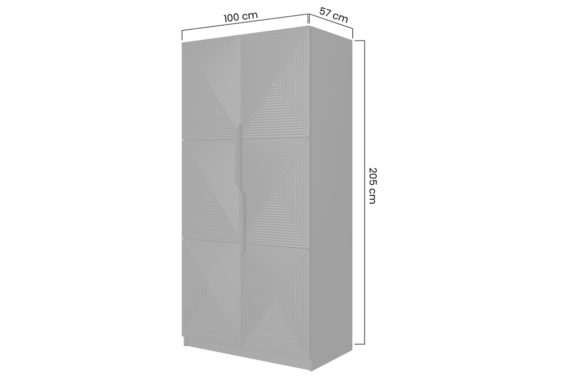 Asha kledingkast 100 cm breed met gegroefde fronten en zwarte metalen handgrepen