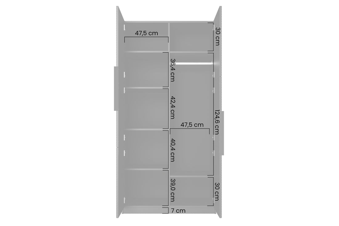 Asha kledingkast 100 cm met 6 planken, kledingroede en metalen handgrepen | Mat zwart | 100x205x57