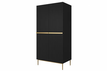 Nicole kledingkast met planken en lades - Mat zwart met gouden poten | 100x220x62 cm