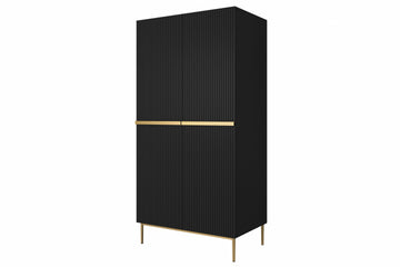 Nicole kledingkast 100 cm met lades - mat zwart | Gouden poten | 100x220x62 cm