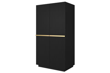 Nicole kledingkast 100 cm met lades - Mat zwart | Gouden handgrepen | 100x207x62 cm