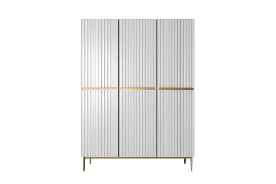Nicole kledingkast 150 cm - Moderne 3-deurs opberger | Kleur: Mat wit met gouden poten