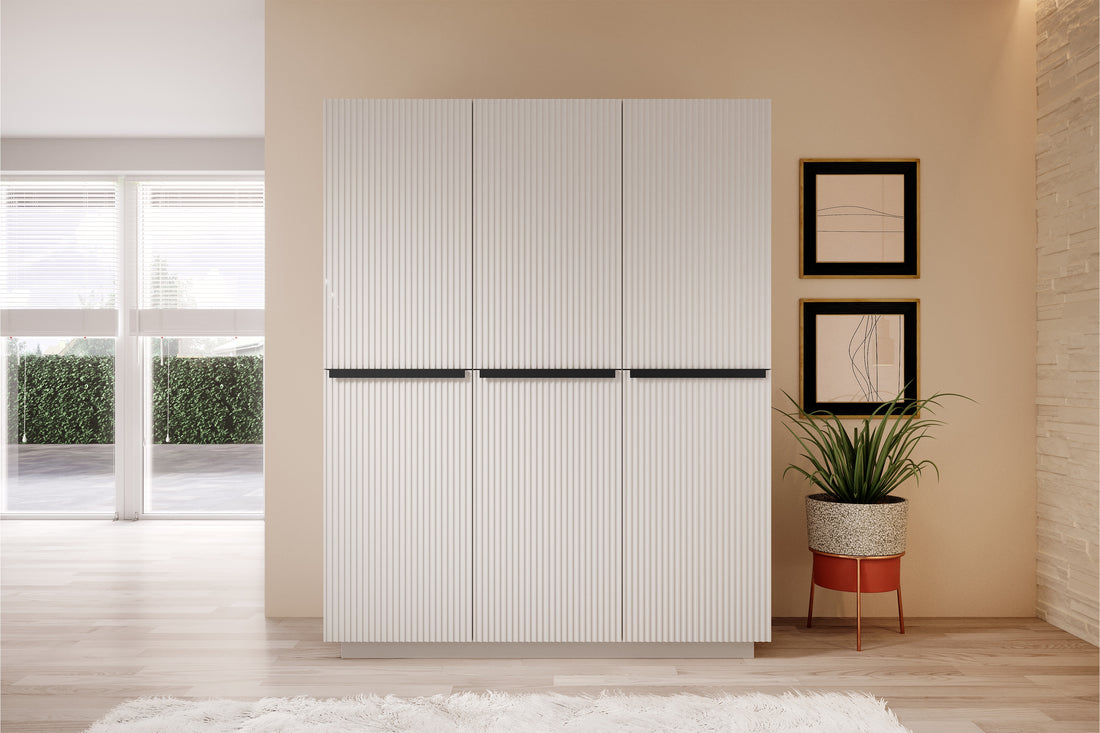 Nicole kledingkast 150 cm met planken en kledingroede - Modern design | Kleur: Wit mat/zwart