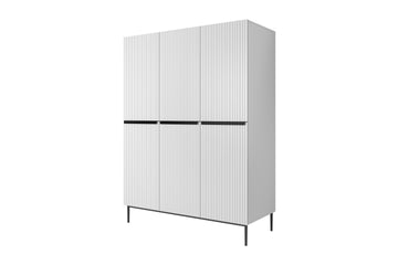 Nicole Kledingkast 150 cm met 3 Deuren, 5 Planken & Kledingroede | Wit mat/Zwarte poten
