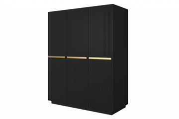 Nicole kledingkast 150 cm met planken en kledingroede | Mat zwart | Gouden handgrepen