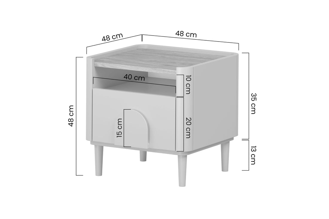 Amilio Nachtkastje met Lade – Kasjmier & Geolied Eiken | Kleur: Kasjmier | Maat: 48x48x48 cm