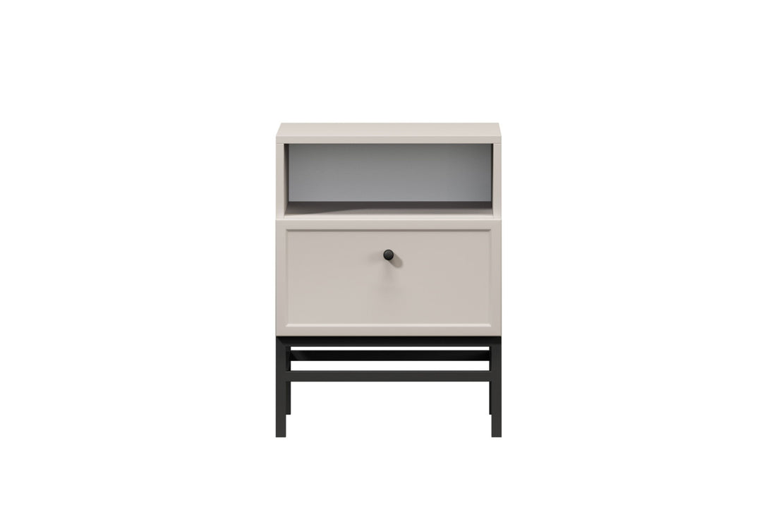 Lorini Nachttafelkastje met Lade - Modern Minimalistisch Design | Kleur: Kasjmier/Zwart