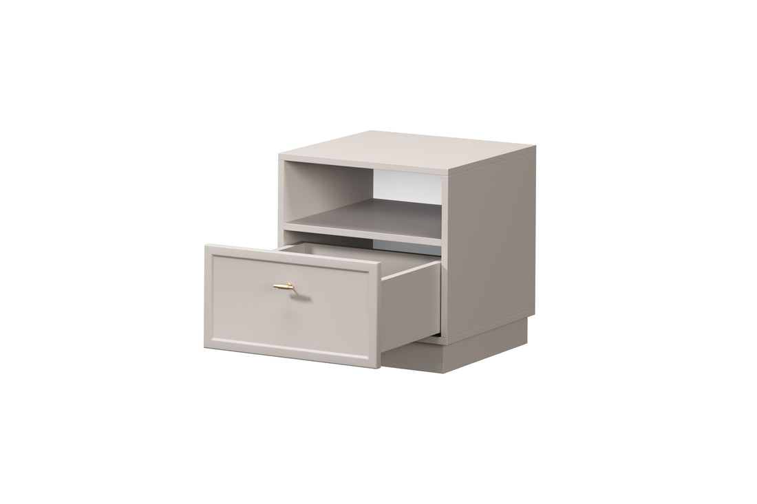 Lorini nachtkastje met lade – Modern design | Kleur: Kasjmier/Goud | Maat: 45x47x45 cm