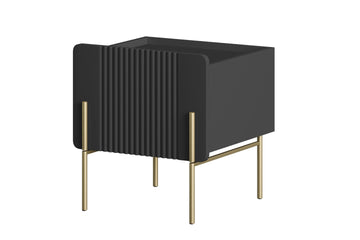 Malmi Nachtkastje met Lade, 45 cm - Mat Zwart met Gouden Poten | Kleur: Mat Zwart/Goud
