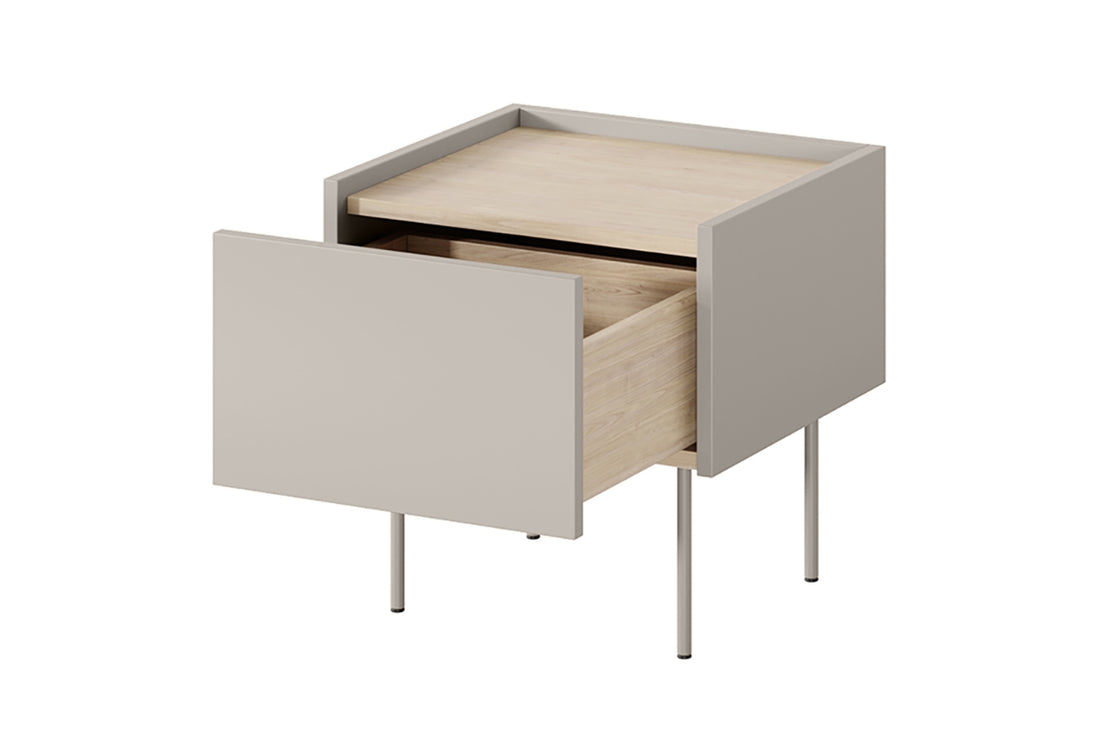 Desin nachtkastje 45 cm met lade en metalen poten - Modern design | Kasjmier / Nagano eik