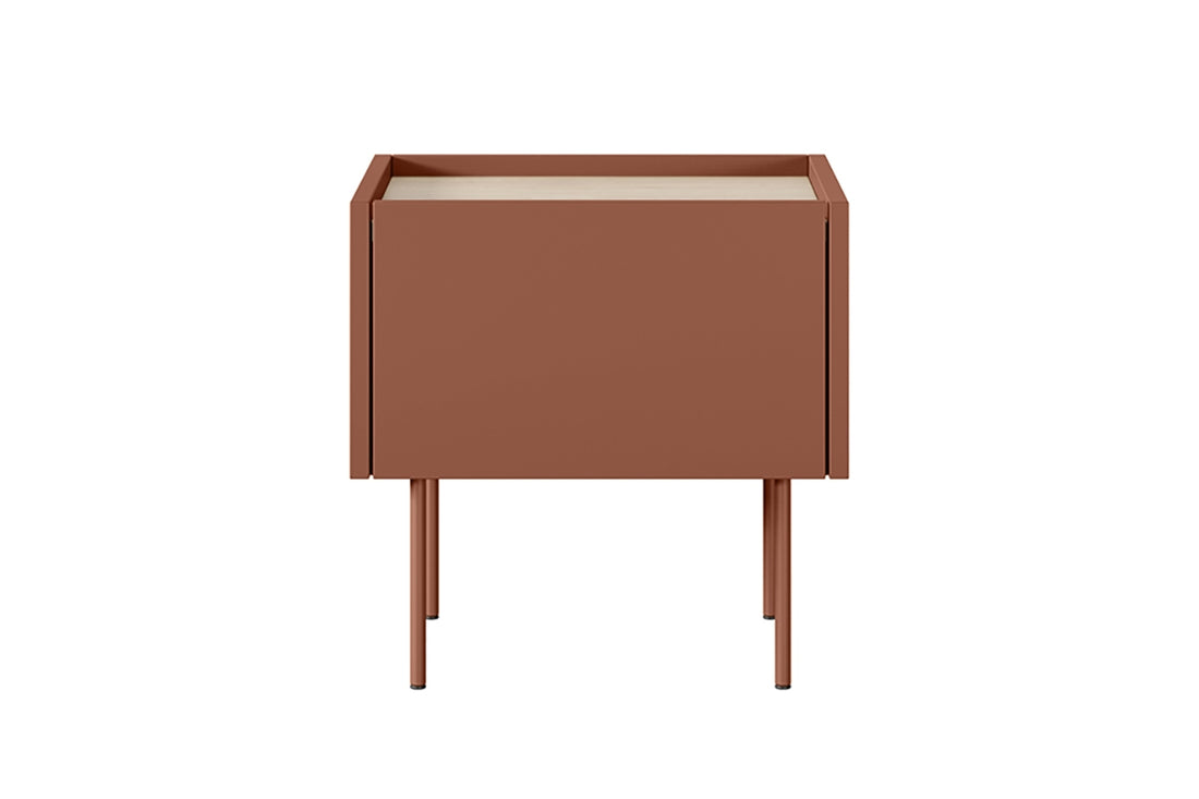 Desin Nachtkastje met Lade - Rood Keramiek & Nagano Eik | 45x45x40 cm