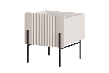Malmi Nachtkastje met Lade 45 cm – Mat Kasjmier / Crema Bianca / Zwarte Metalen Poten