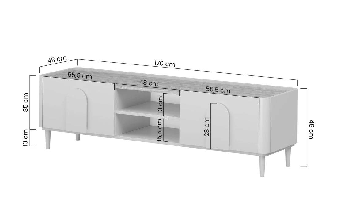 Amilio TV-meubel 170 cm met lade en kabeldoorvoer - Eucalyptus & Baltische Duineik