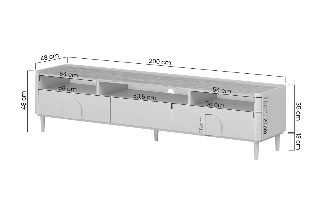 Amilio TV-meubel 200 cm met lades en klep - Eucalyptus & Baltische duineik | Kleur: Eucalyptus