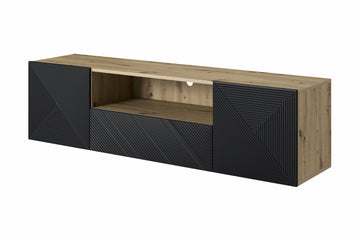 Asha TV-meubel Hangend met Lade en Uitsparing - Ambachtelijk Eiken/Matzwart | 167x44x40 cm