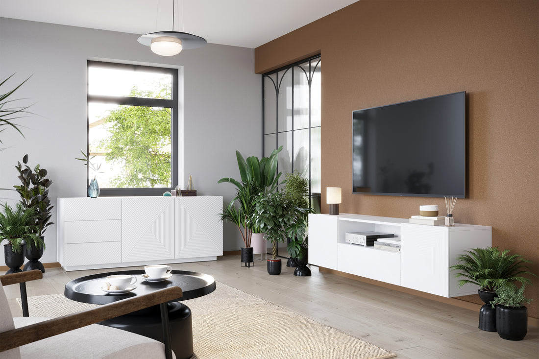 Asha TV-meubel met lade en soft-close - Hangend | Kleur: Mat wit | 167x44x40 cm