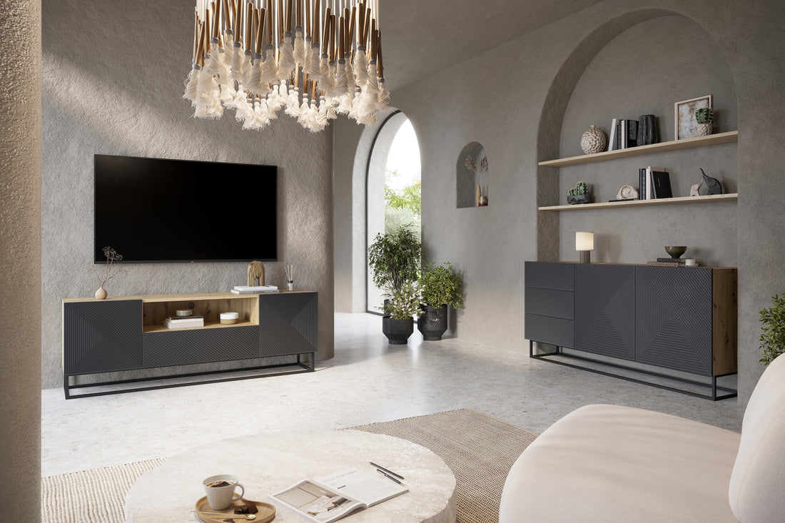 Asha TV-meubel 167 cm met lade, metalen frame en silent close deuren | Kleur: Artisan eiken &