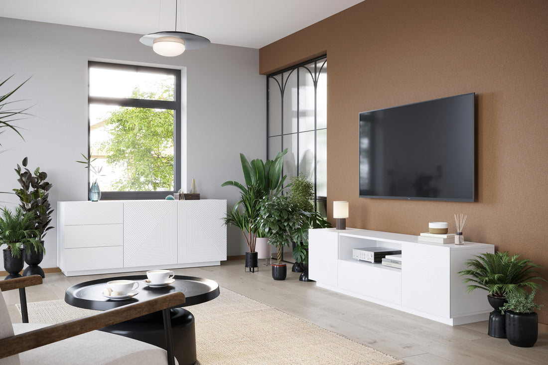 Asha TV-meubel met lades 167 cm - Modern, stevig, stijlvol | Kleur: Mat wit | Maat: 167x50x40 cm