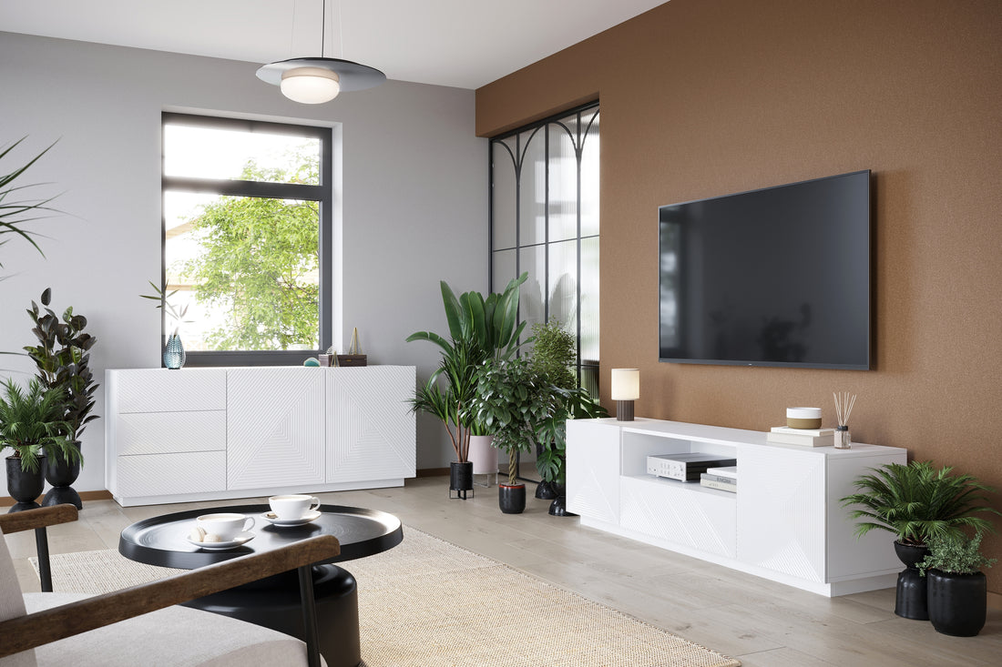 Asha TV-meubel met lade 167 cm – modern wit glans | Kleur: Wit glans | Maat: 167x50x40 cm