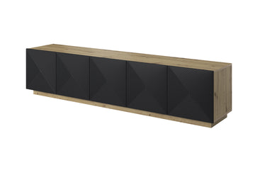 Asha Vijfdeurs TV-meubel met Gegroefd Front – Duurzaam Design | Artisanaal Eikenhout / Mat Zwart