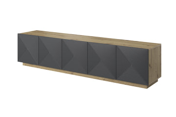 Asha 200 cm Vijfdeurs TV-Meubel met Gegroefd Front - Industrieel Design | Kleur: Riviersteenmat