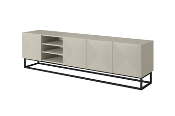 Asha TV-meubel 200 cm met geribbeld MDF en zwart metalen frame | Kleur: Kasjmier | Maat: 200x56x40