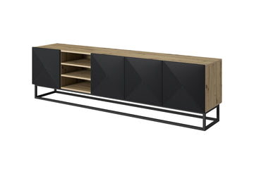 Asha TV-meubel 200 cm met softclose deuren en metalen frame | Kleur: Artisanaal eiken/mat zwart