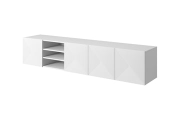 Asha TV-meubel 200 cm Hangend - Mat Wit, Gegroefde Voorkant | Kleur: Mat Wit | Maat: 200x40x40 cm