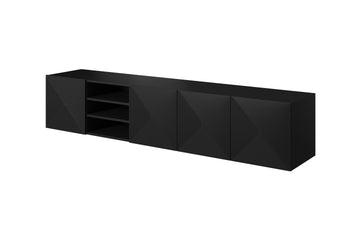 Asha Hangend TV-meubel 200 cm - Mat Zwart, Gegroefde Voorkant | Kleur: Mat Zwart | Maat: 200x40x40