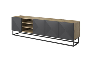 Asha TV-meubel 200 cm met gegroefd front - Industrieel design | Kleur: Artisanaal eiken & mat